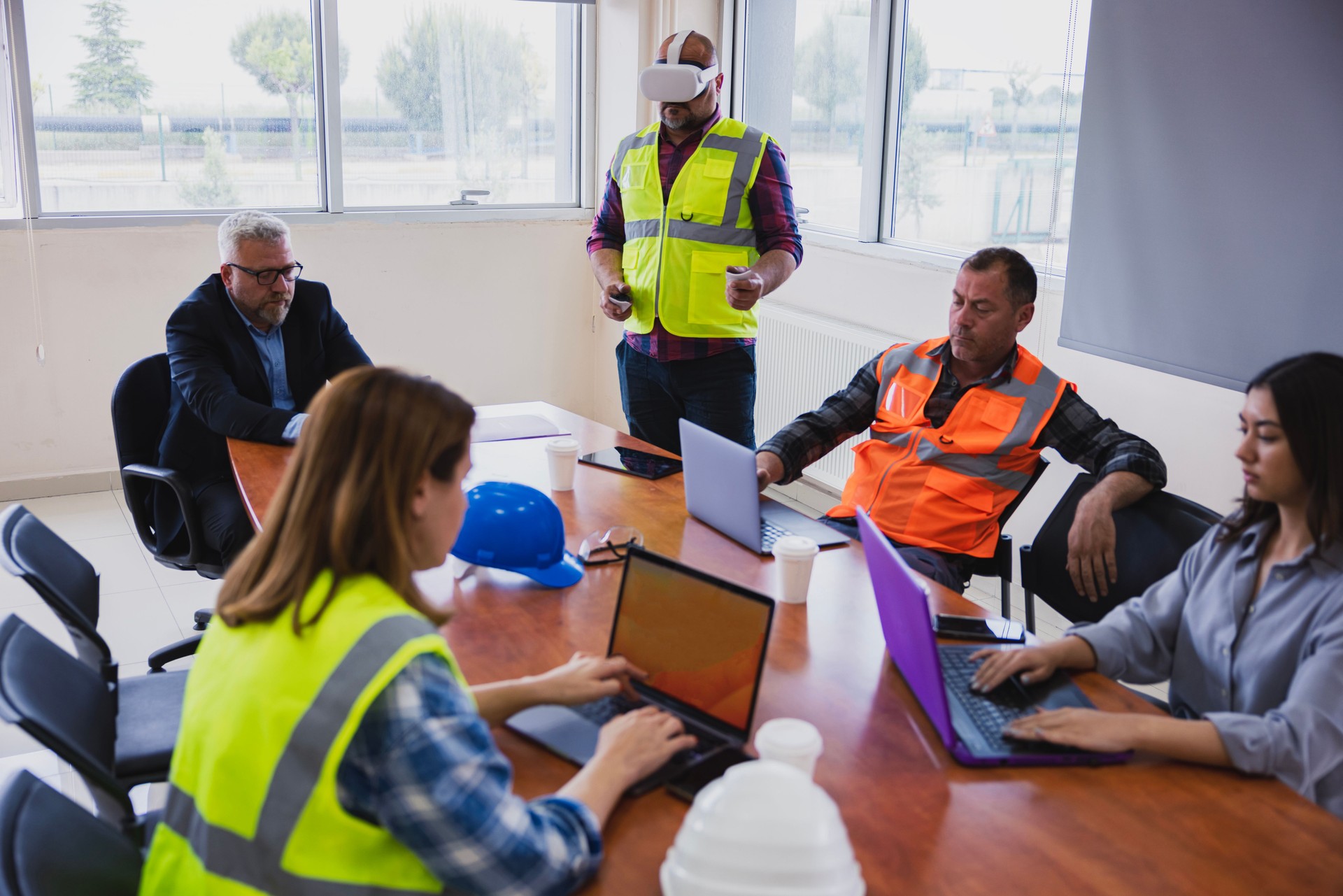 Architects working together at construction site